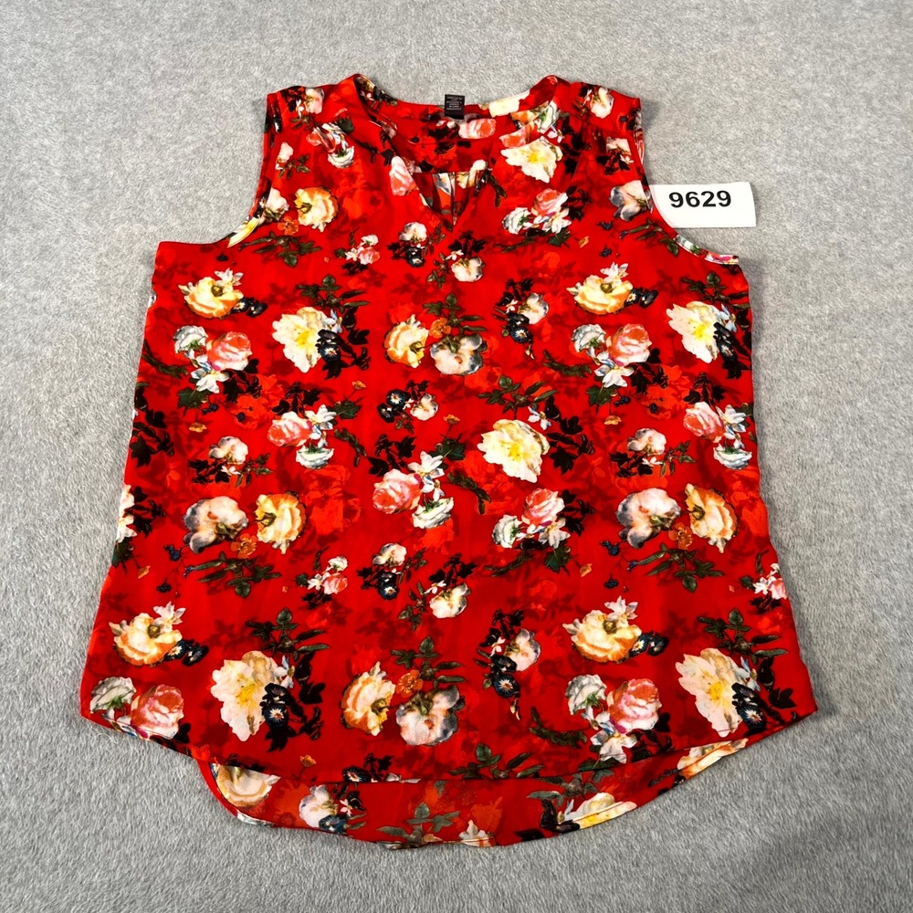 Fenn Wright Manson Studio Blouse Top Womens XL Red‎ Floral Split Neck Casual